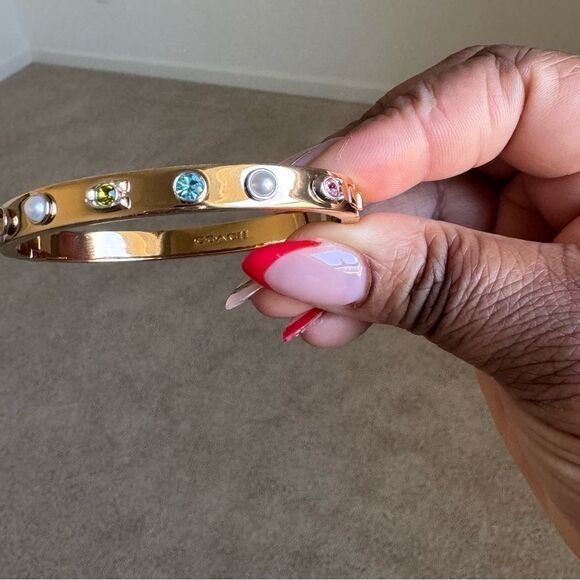 Coach Pegged Pearl And Stone Hinged Bangle - Picture 7 of 8
